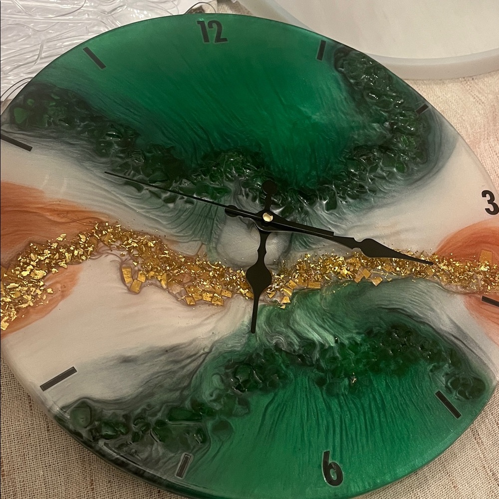 Artistic Green and Gold Wall Clock